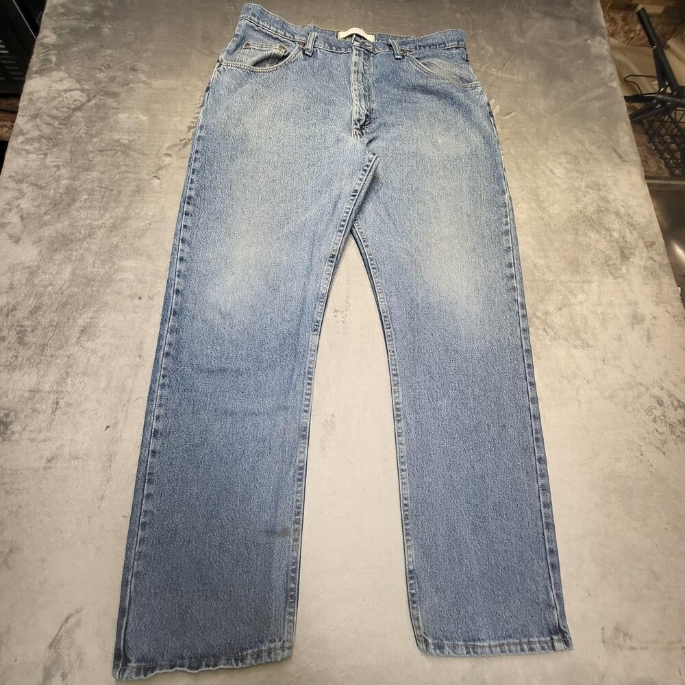 Wrangler Jeans Mens 36x32 Blue Light Wash Straight Leg Premium Denim WR0025W
